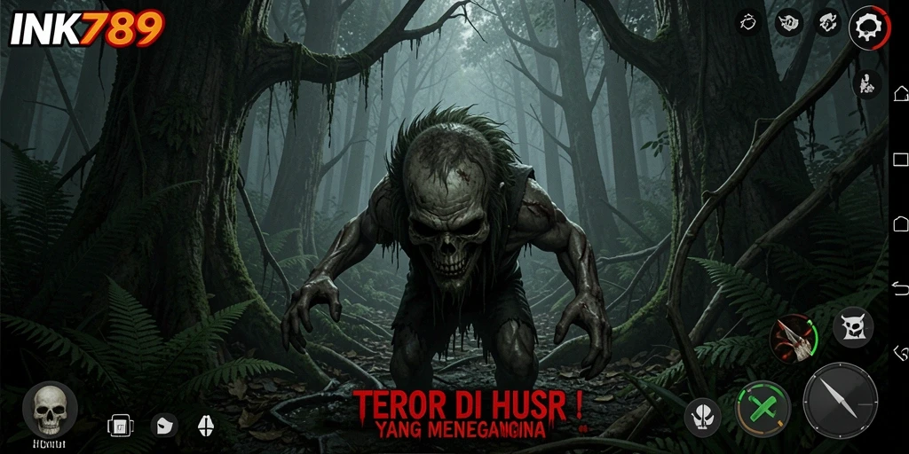 Tampilan antarmuka mencekam dari game Horor Hutan INK789.